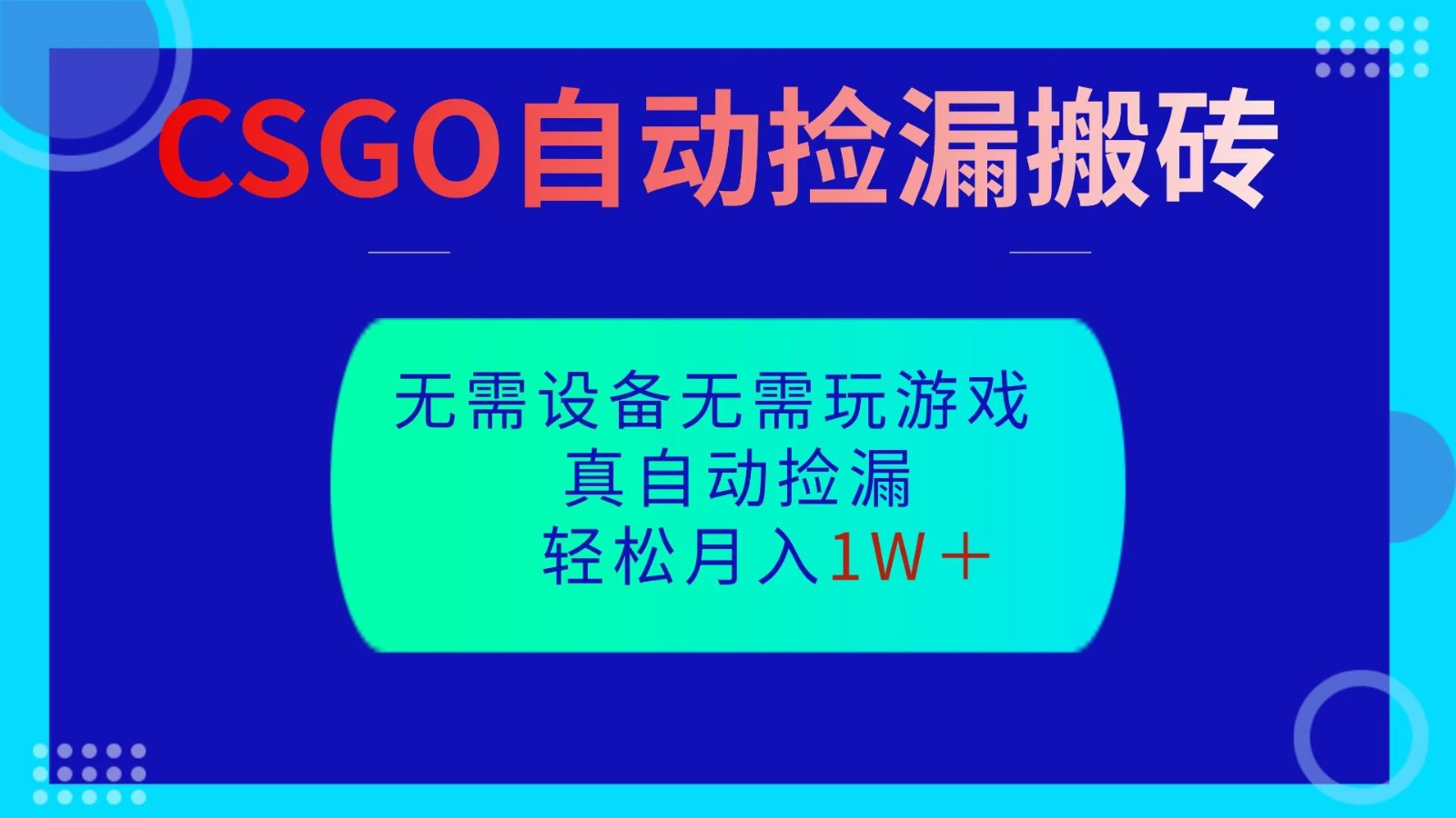 CSGO自动捡漏搬砖，当天操作当天见结果，无需了解游戏，包教包会包落地-冒泡网