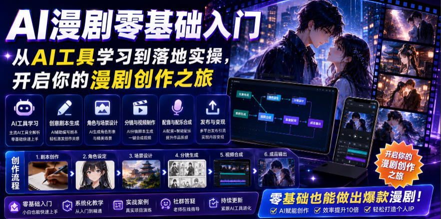 bdade825fb32340ebe8efb28d505c9d7.jpeg AI漫剧零基础入门,从AI工具学习到落地实操,开启你的漫剧创作之旅