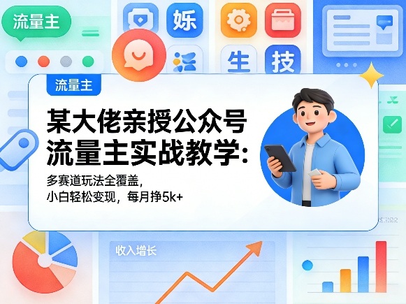c09ddccdf31ed992289b8723e18be27f.jpeg 某大佬亲授公众号流量主实战教学:多赛道玩法全覆盖,小白轻松变现,每月多挣5k+