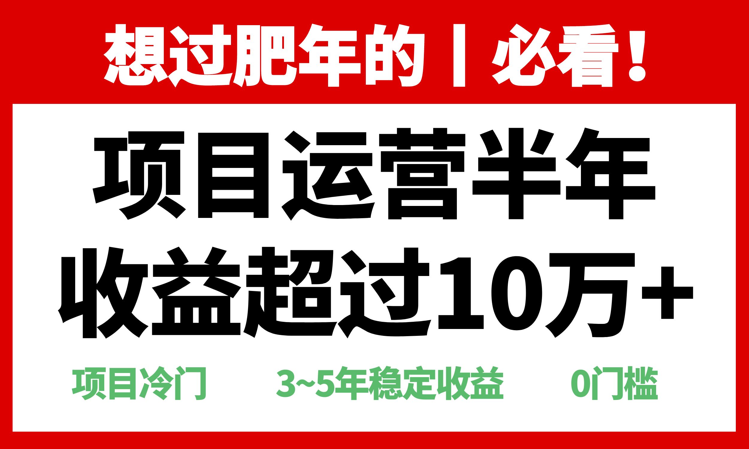年前过肥年的必看的超冷门项目，半年收益超过10万+，-冒泡网