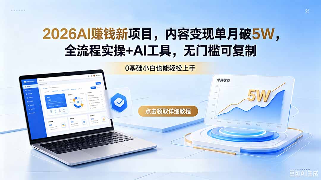 2026AI赚钱新项目，内容变现单月破5W，全流程实操+AI工具，无门槛可复制-冒泡网