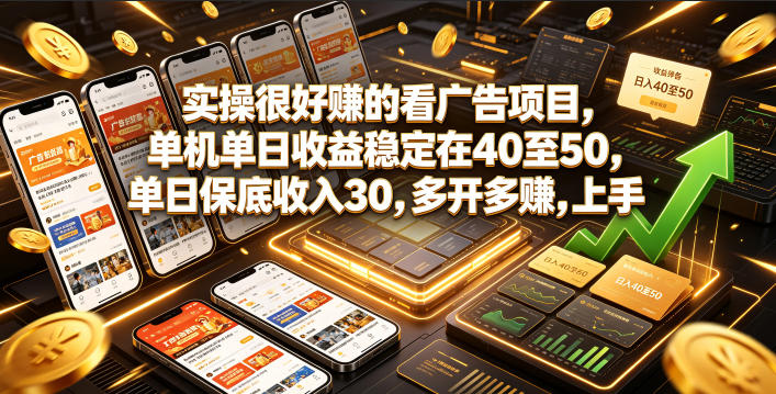 实操很好賺的看广告项目，单机单日收益稳定在40至50，单日保底收入30，多开多賺，上手就能变现【揭秘】-蜗牛学社