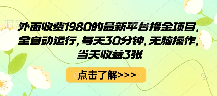 外面收费1980的最新平台撸金项目，全自动运行，每天30分钟，无脑操作，当天收益3张【揭秘】-冒泡网