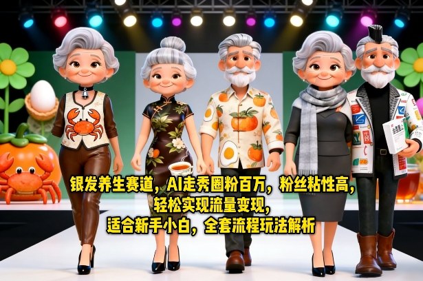 c61dda16519c7615e088ffa519534fde.jpeg 银发养生赛道,AI走秀圈粉百万,粉丝粘性高,轻松实现流量变现,适合新手小白,全套流程玩法解析