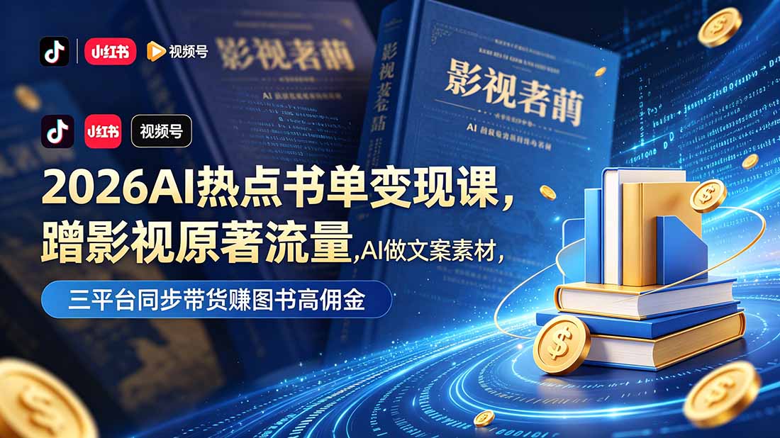 2026AI热点书单变现课，蹭影视原著流量，AI做文案素材，三平台同步带货赚图书高佣金-冒泡网
