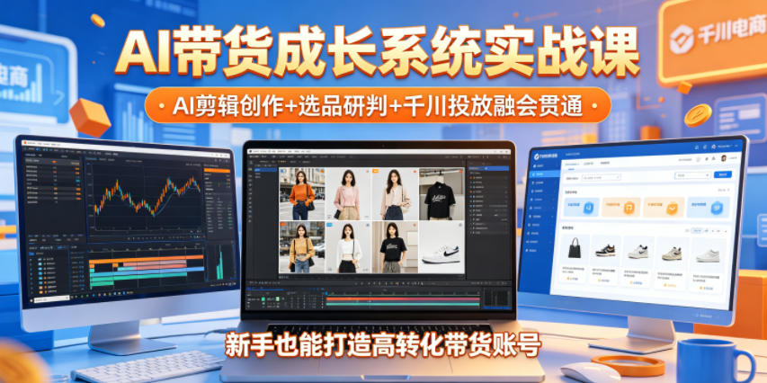 AI带货成长系统实战课，AI剪辑创作+选品研判+千川投放融会贯通，新手也能打造高转化带货账号(更新2026年)-冒泡网