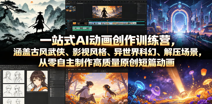 一站式AI动画创作训练营，涵盖古风武侠、影视风格、异世界科幻、解压场景，从零自主制作高质量原创短篇动画-冒泡网