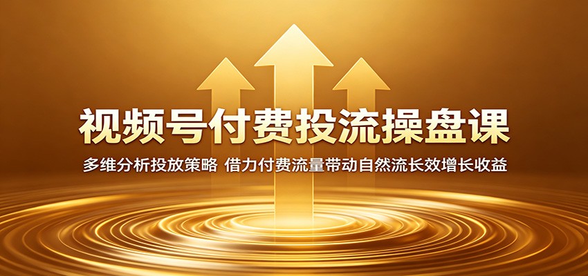 视频号付费投流操盘课：多维分析投放策略，借力付费流量带动自然流长效增长收益-冒泡网
