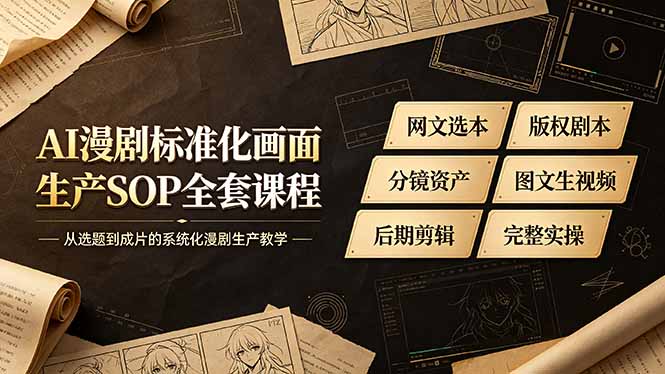 AI漫剧标准化画面生产SOP全套课程，网文选本版权剧本分镜资产全覆盖，图文生视频后期剪辑完整实操教学-冒泡网