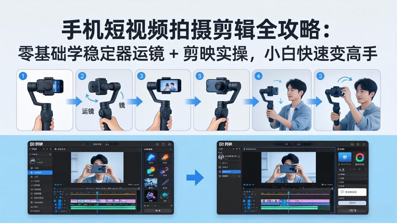 手机短视频拍摄剪辑全攻略：零基础学稳定器运镜 + 剪映实操，小白快速变高手-冒泡网