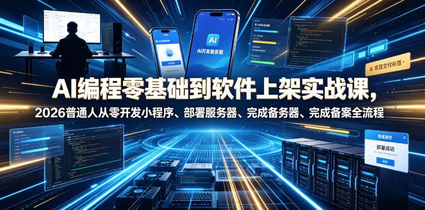 AI编程零基础到软件上架实战课，2026普通人从零开发小程序、部署服务器、完成备案全流程项目落地教程-冒泡网