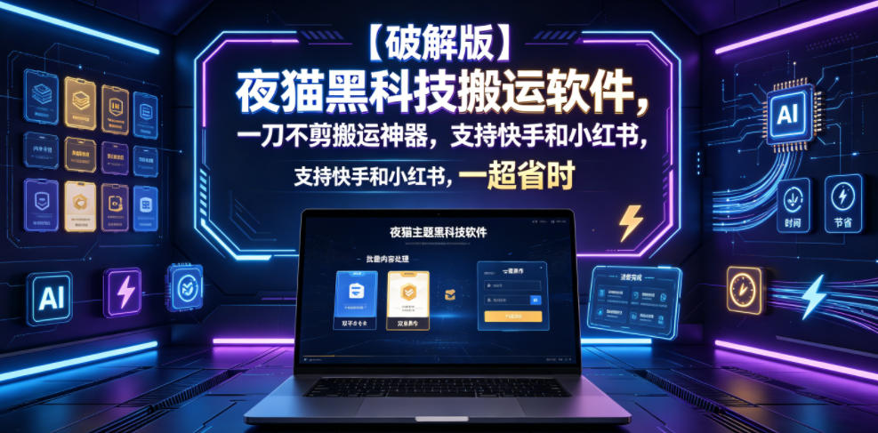 【破解版】夜猫黑科技搬运软件，一刀不剪搬运神器，支持快手和小红书，一键搬运超省时！-冒泡网