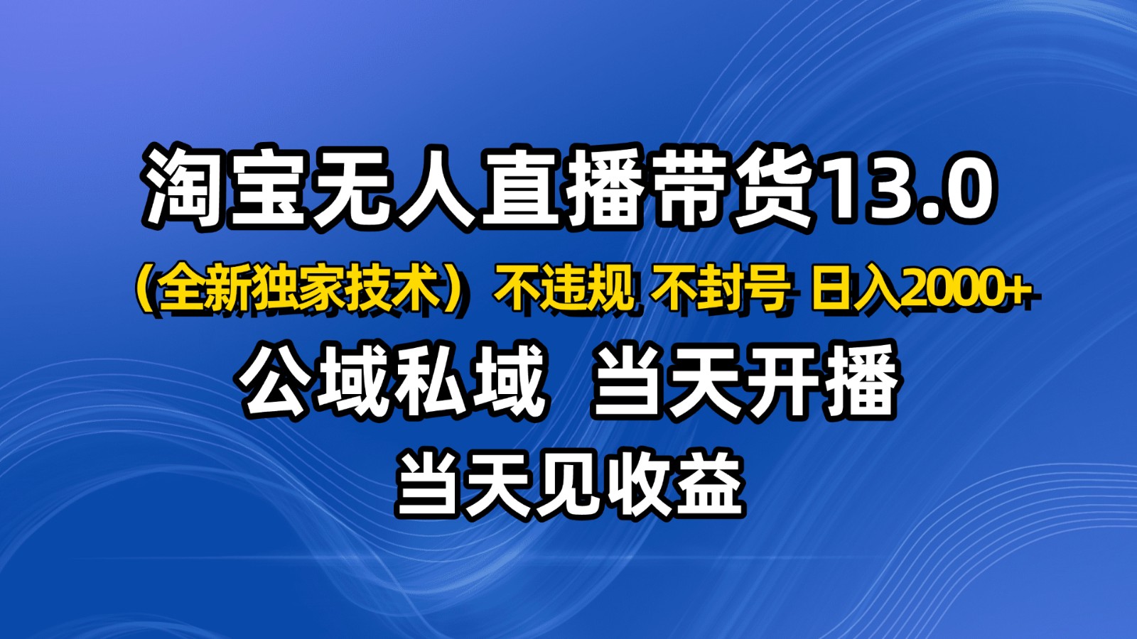 淘宝无人直播13.0，公域私域技术，不封号，不违规 布局下半年旺季赛道，日入2000+-冒泡网