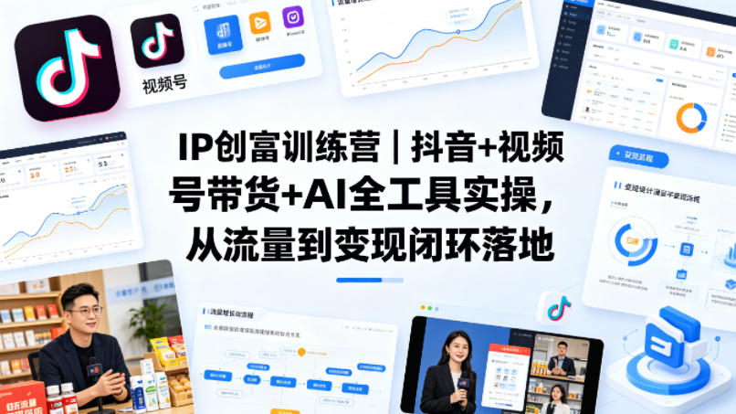 IP创富训练营｜抖音+视频号带货+AI全工具实操，从流量到变现闭环落地-冒泡网