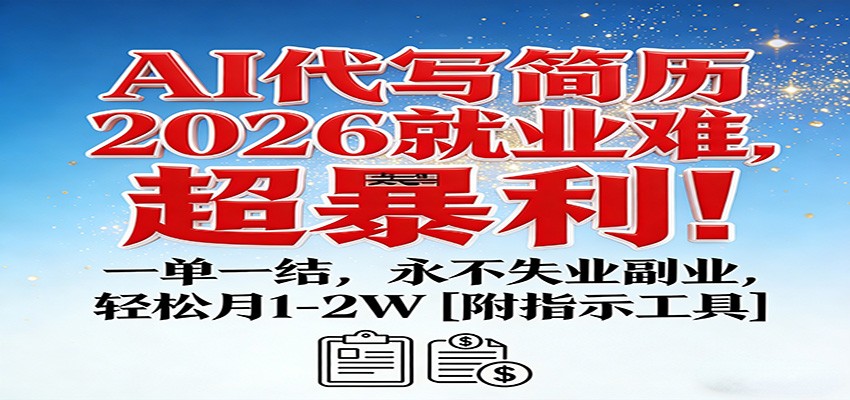 AI代写简历，2026就业难，超暴利！一单一结，永不失业副业，轻松月1-2W【附指令工具】-冒泡网