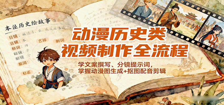 动漫历史类视频制作全流程，学文案撰写、分镜提示词，掌握动漫图生成+抠图配音剪辑-冒泡网