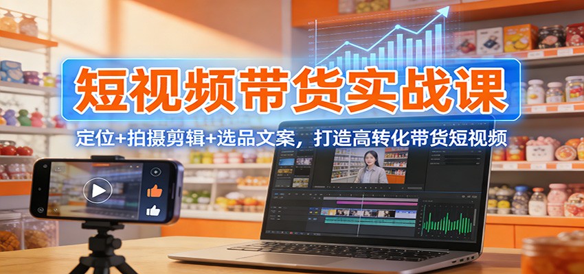 短视频带货实战课：定位+拍摄剪辑+选品文案，打造高转化带货短视频-冒泡网