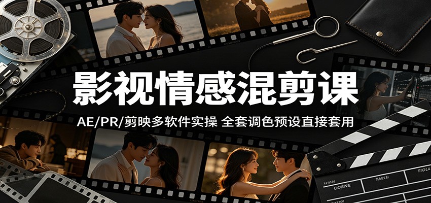 影视情感混剪课：AE/PR/剪映多软件实操，全套调色预设直接套用-冒泡网