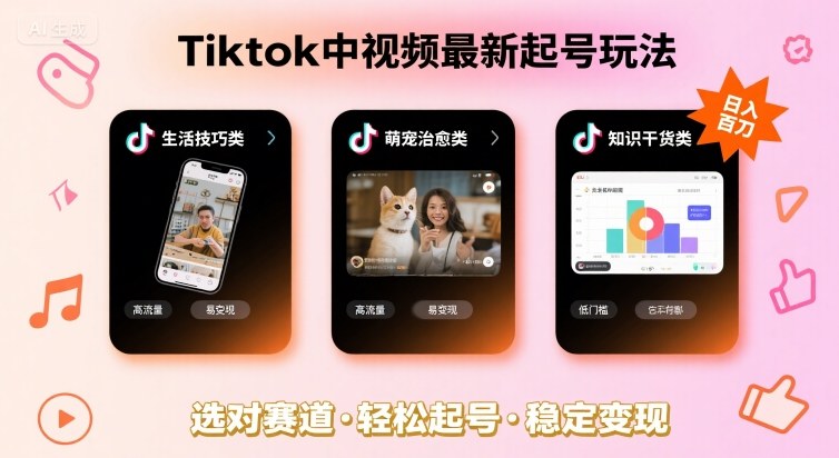 Tiktok中视频最新起号玩法，想要日入百刀，做好这几个赛道就可以了-冒泡网