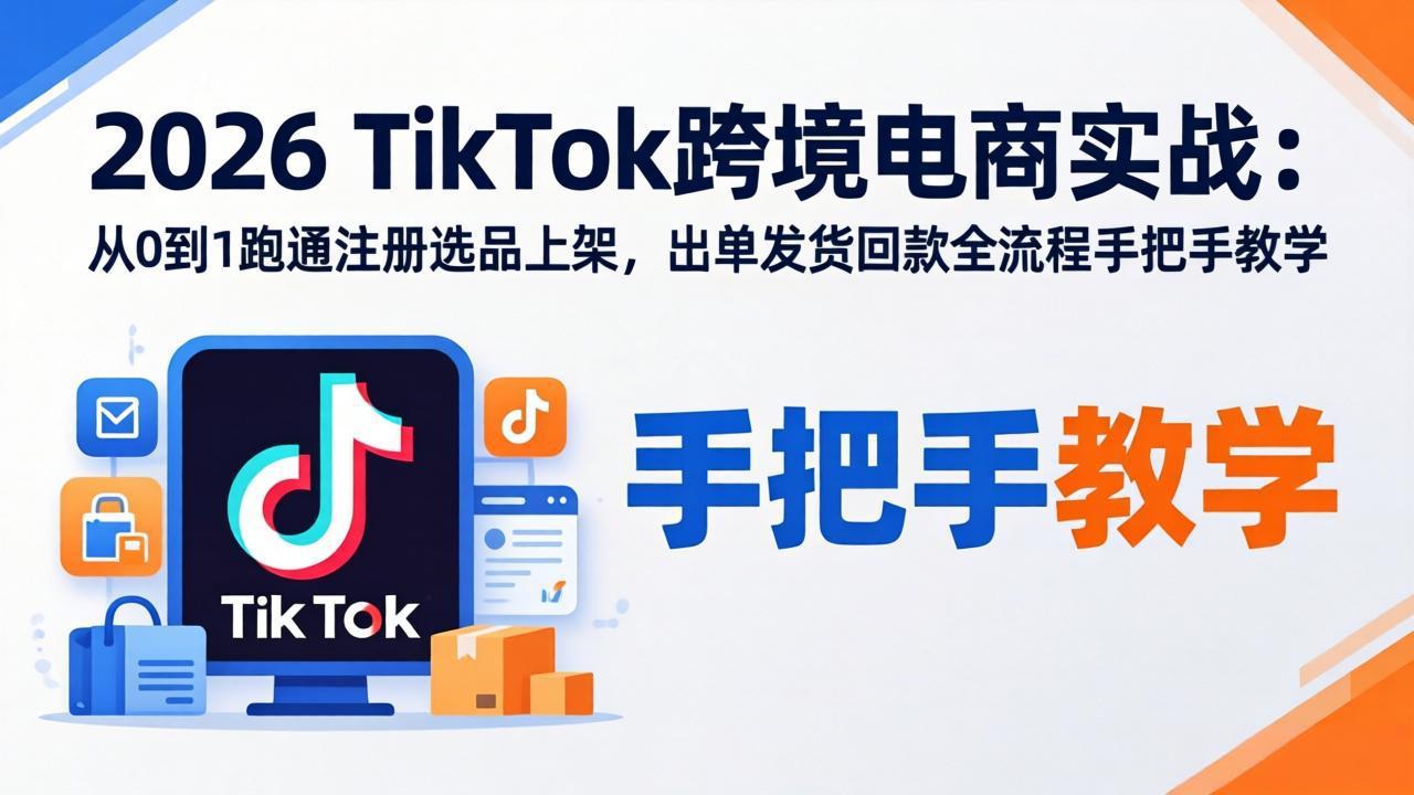 2026TikTok跨境电商实战-更新：从0到1跑通注册选品上架，出单发货回款全流程手把手教学-冒泡网