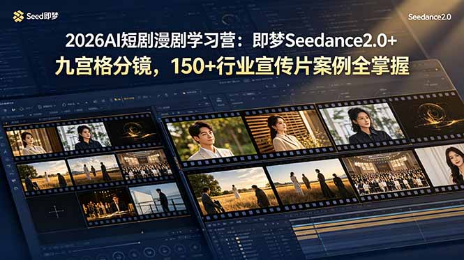2026AI短剧漫剧学习营：即梦Seedance2.0+九宫格分镜，150+行业宣传片案例全掌握-蜗牛学社