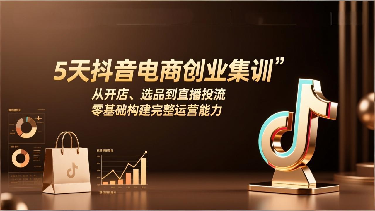 5天抖音电商创业集训：从开店、选品到直播投流，零基础构建完整运营能力-冒泡网