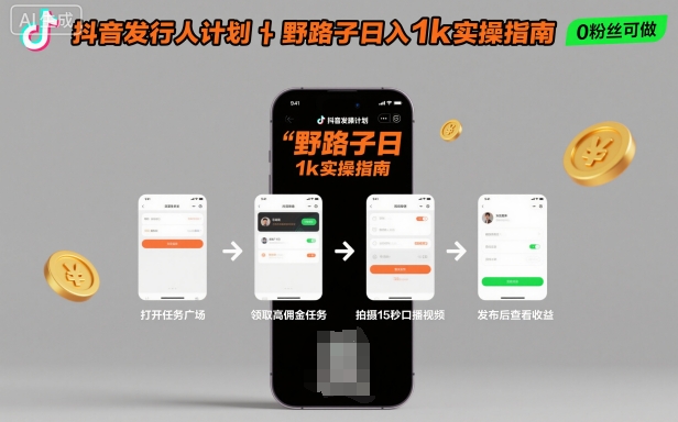 抖音发行人计划全新野路子玩法，随时随地，只要有手机，就能操作，日入1k+【揭秘】-冒泡网