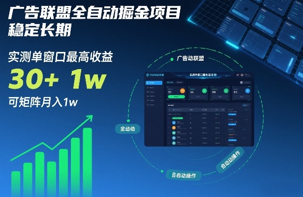 广告联盟全自动掘金项目，稳定长期，实测单窗口最高收益30+，可矩阵月入1w+【揭秘】-冒泡网