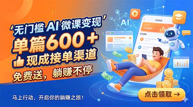 无门槛 AI 微课变现，单篇600 + 现成接单渠道，免费送，躺赚不停-冒泡网