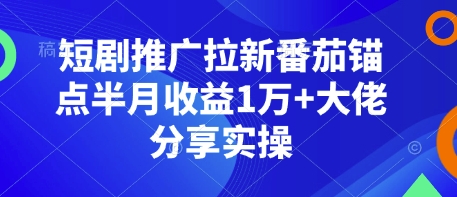 短剧推广拉新番茄锚点半月收益1万+大佬分享实操-冒泡网