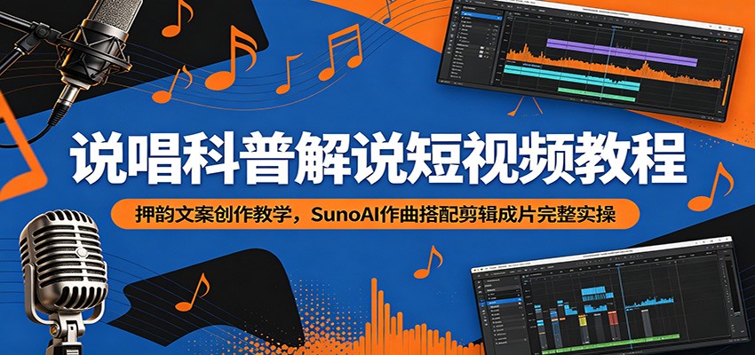 说唱科普解说短视频教程：押韵文案创作教学，SunoAI作曲搭配剪辑成片完整实操-冒泡网
