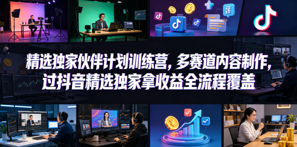 小豁食堂精选独家伙伴计划训练营，多赛道内容制作，过抖音精选独家拿收益全流程覆盖-冒泡网