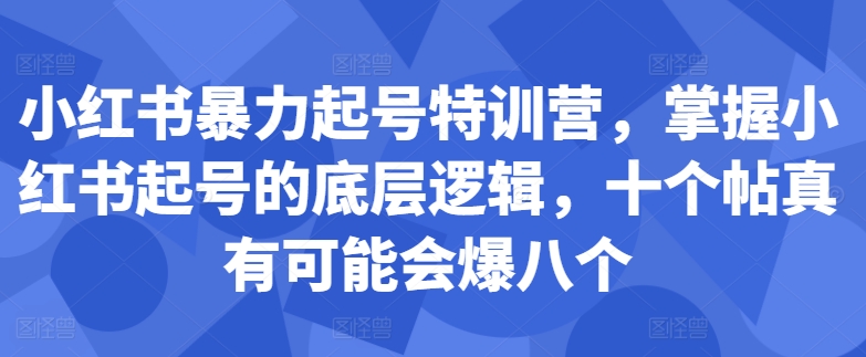 小红书暴力起号特训营，掌握小红书起号的底层逻辑，十个帖真有可能会爆八个-冒泡网