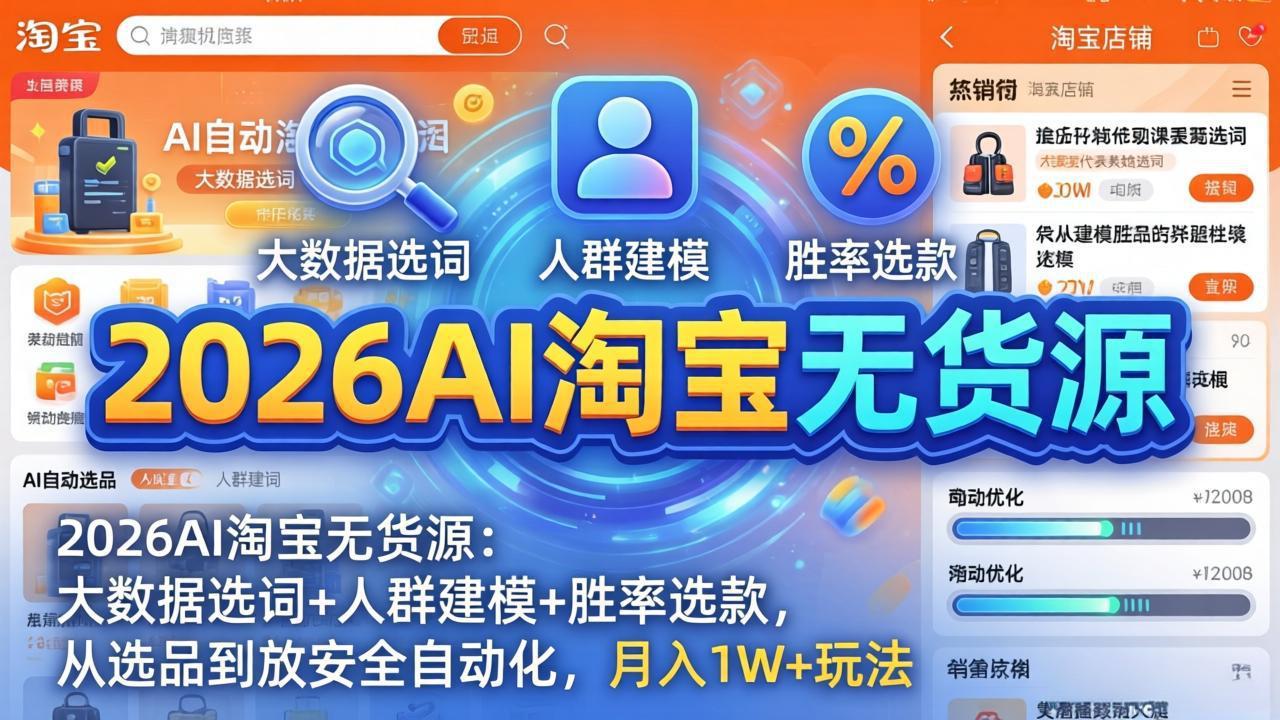 d9b0fc0fa2028825472cf240e5949e6f.jpeg 2026AI淘宝无货源-4月更新:大数据选词+人群建模+胜率选款,从选品到放大全自动化,月入1W+玩法