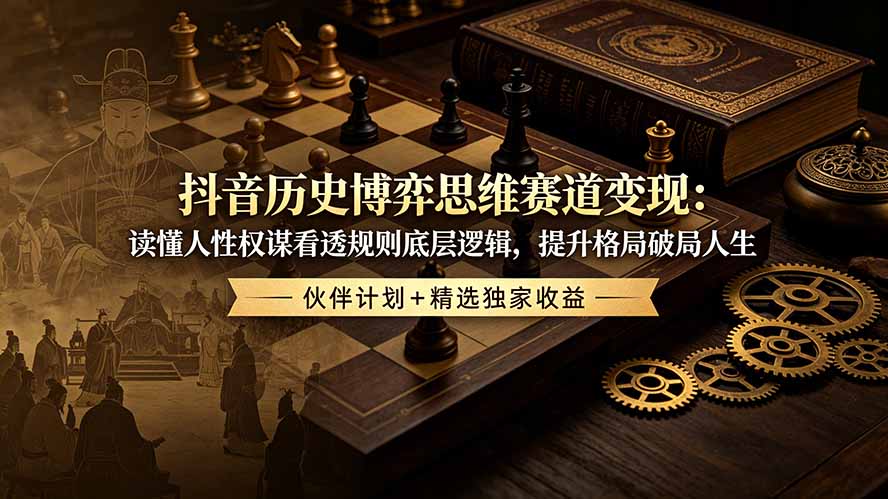 抖音历史博弈思维赛道变现：读懂人性权谋看透规则底层逻辑，提升格局破局人生，伙伴计划+精选独家收益-冒泡网