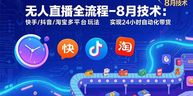 无人直播全流程-8月技术：快手/抖音/淘宝多平台玩法 实现24小时自动化带货-冒泡网