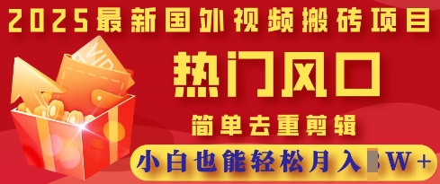 2025最新视频搬砖项目，热门风口，简单去重剪辑，小白也能轻松月入过W-冒泡网