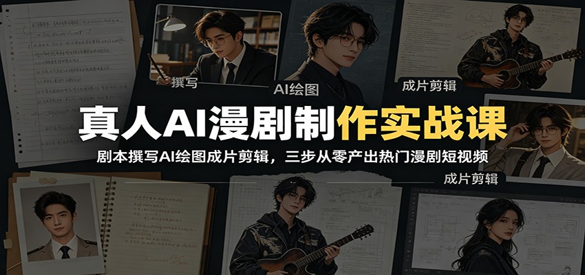 真人AI漫剧制作实战课：剧本撰写AI绘图成片剪辑，三步从零产出热门漫剧短视频-冒泡网