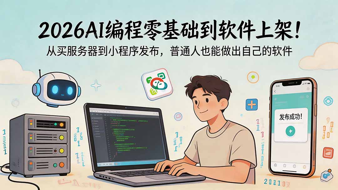 df67fce273863d1fea7e4753ef366aa1.jpeg 2026AI编程零基础到软件上架!从买服务器到小程序发布,普通人也能做出自己的软件