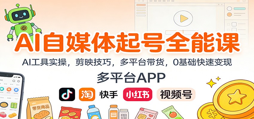 AI自媒体起号全能课：AI工具实操，剪映技巧，多平台带货，0基础快速变现-冒泡网