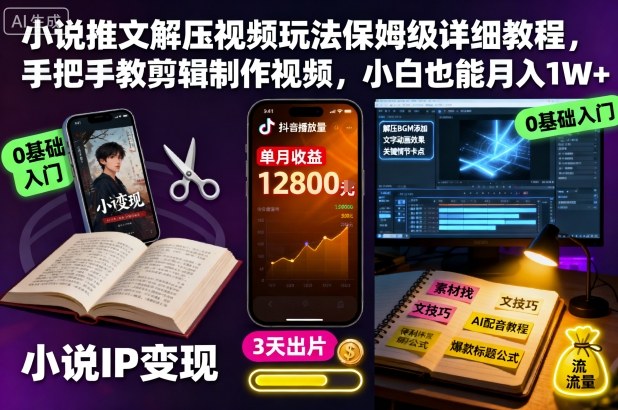 e1921ede09abf5f3045192cda94ff755.jpeg 小说推文解压视频玩法保姆级详细教程,手把手教剪辑制作视频,小白也能月入1W+