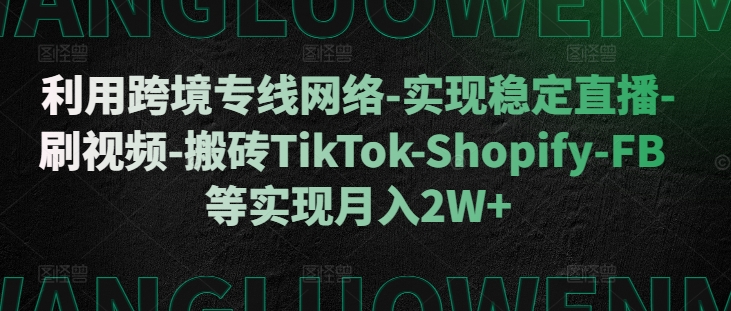 利用跨境专线网络-实现稳定直播-刷视频-搬砖TikTok-Shopify-FB等实现月入2W+【揭秘】-冒泡网