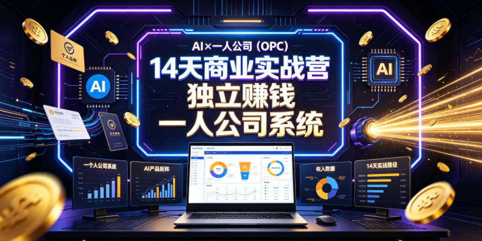 e25f8eccef3d93e77ad02dba8418fcac.jpeg AI×一人公司(OPC)14天商业实战营,用AI帮你搭建一个属于你自己的、能独立賺钱的一人公司系统
