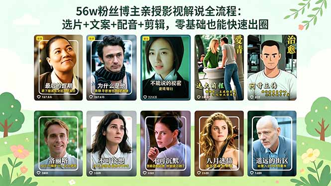 56万粉丝博主亲授影视解说全流程：选片+文案+配音+剪辑，零基础也能快速出圈-冒泡网