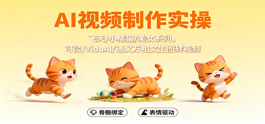 AI视频制作实操，飞天/小橘猫/美女系列，可灵/ViduAl/通义万相文生图转视频-冒泡网