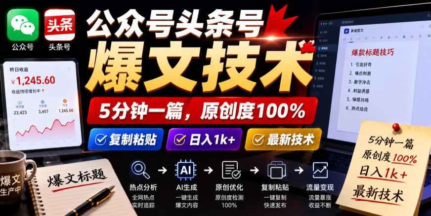 e3b6bf875187a841c79ef5752d6de128.jpeg 公众号头条号爆文技术,5分钟一篇,原创度100%,复制粘贴,日入1k+,最新技术【揭秘】