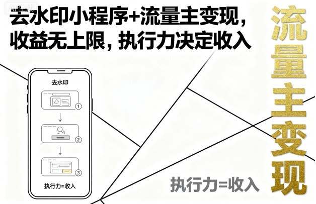 去水印小程序+流量主变现，收益无上限，执行力决定收入-冒泡网