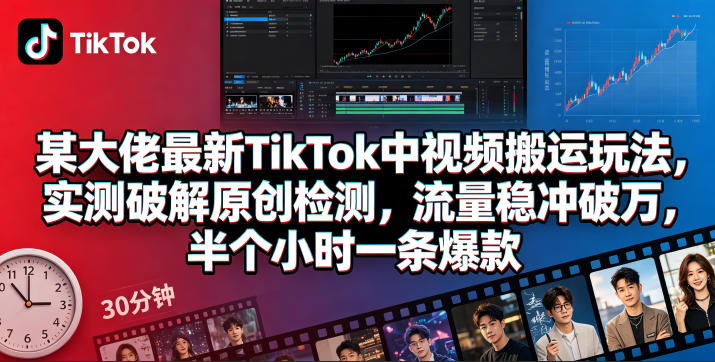 某大佬最新TikTok中视频搬运玩法，实测破解原创检测，流量稳冲破万，半个小时一条爆款-冒泡网