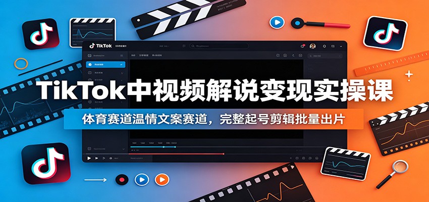TikTok中视频解说变现实操课：体育赛道温情文案赛道，完整起号剪辑批量出片-冒泡网