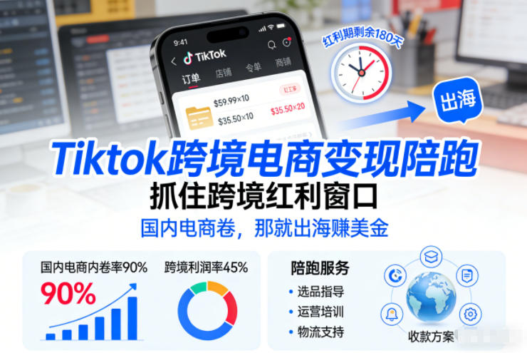 Tiktok跨境电商变现陪跑，抓住跨境红利窗口，国内电商卷，那就出海賺美金-冒泡网